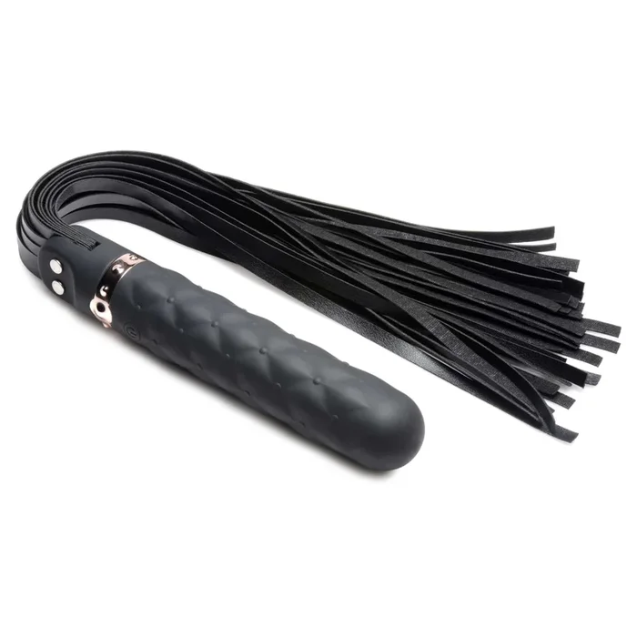Master Series Vibra-Lasher 9X Vibrating Silicone Dildo Flogger – Black