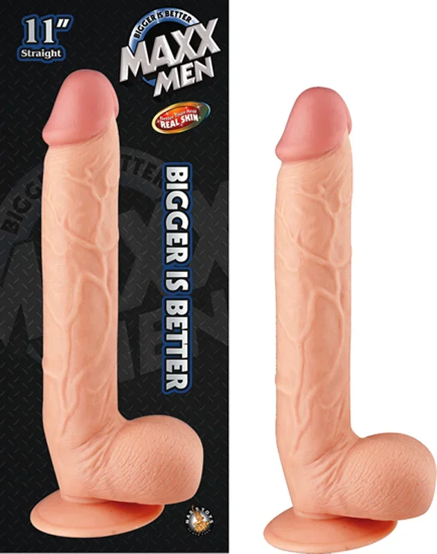 Maxx Men 11inwards. Real Number Skin Straight Dong With Balls & Suction Cup (Ivory)