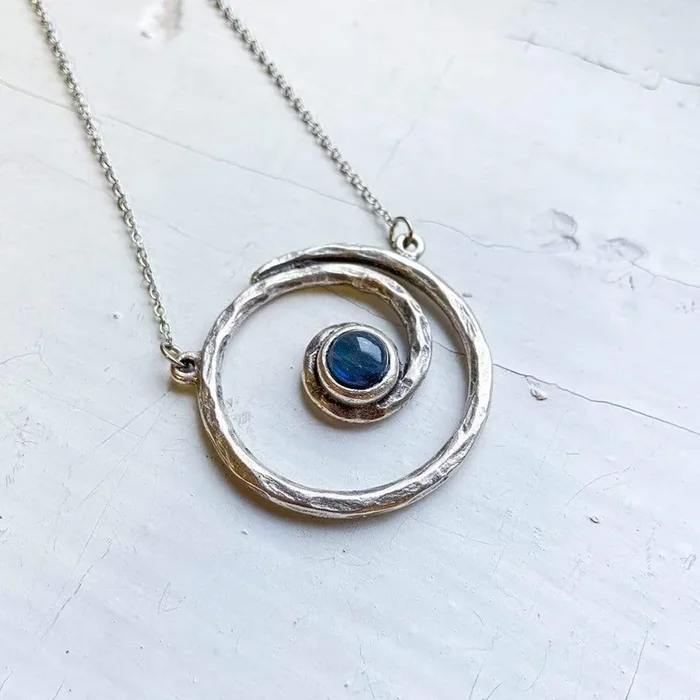 Milky Way Spiral Silver Labradorite Necklace