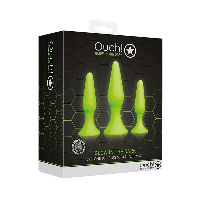 Ouch! Burn in the Dark 3-Piece Silicone Anal Plug Set Neon Green