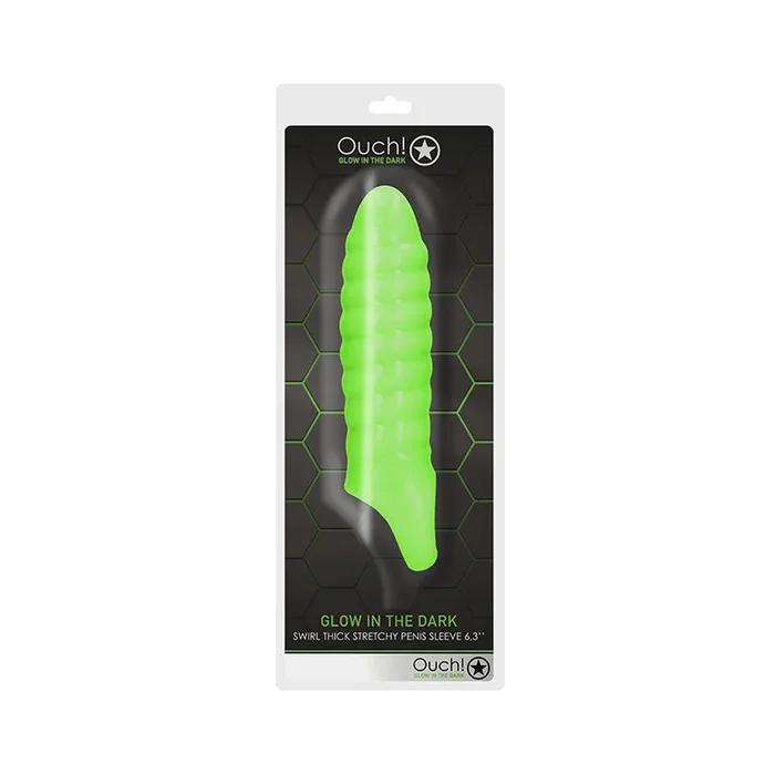 Ouch! Gleam in the Dark Swirl Thick Stretchy 6.3 in. Penis Sleeve Neon Green