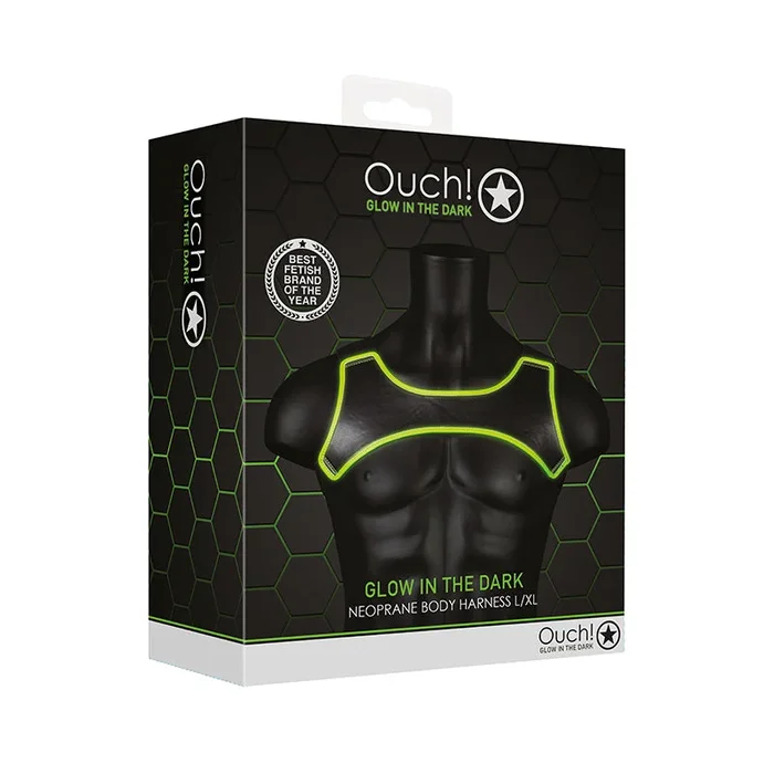 Ouch! Luminescence in the Dark Neoprene Body Harness Neon Green L/XL
