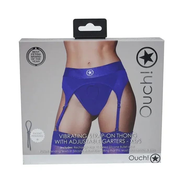 Ouch! Oscillate Strap-On Thong with Adjustable Garters – Royal Blue