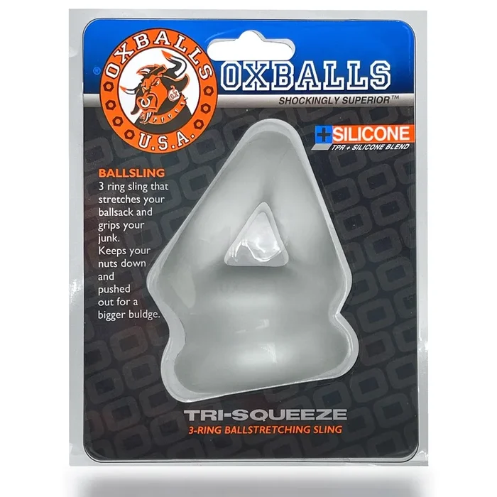 Oxballs Tri-Squeeze Silicone 3-Ring Ball Stretching Sling – Clear Ice