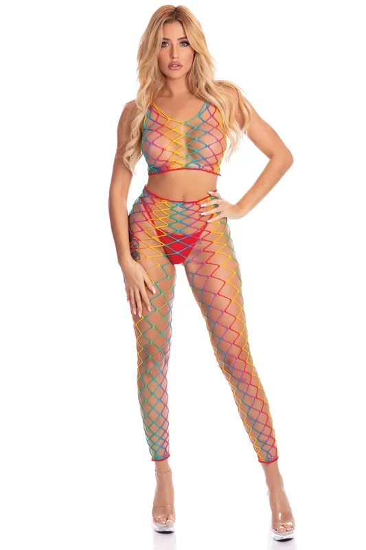 Pink Lipstick – Roy G. Biv 2 Pc Bodystocking – One Size – Rainbow