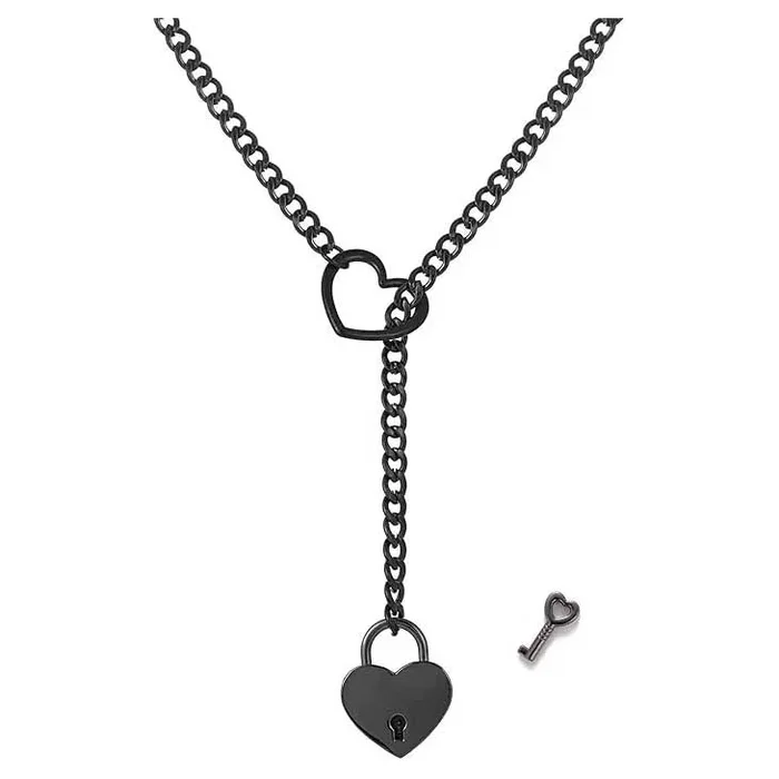 PINKelephant Heart & Lock O-Ring Slip Choke Chain Necklace Black