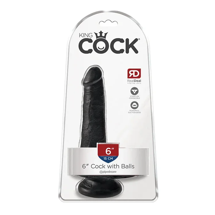 Pipedream King Cock 6 Hoosier State. Cock With Balls Realistic Suction Cup Dildo Black