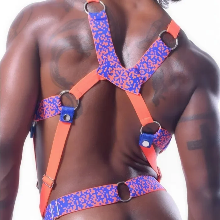Pixelation Harness in Neon Orange & Blue