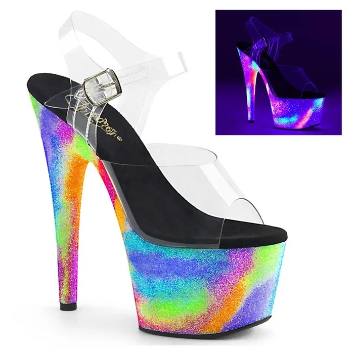 Pleaser Shoes Adore-708GXY 7 ” Heel Platform Ankle Strap Sandal with UV Galaxy Effect