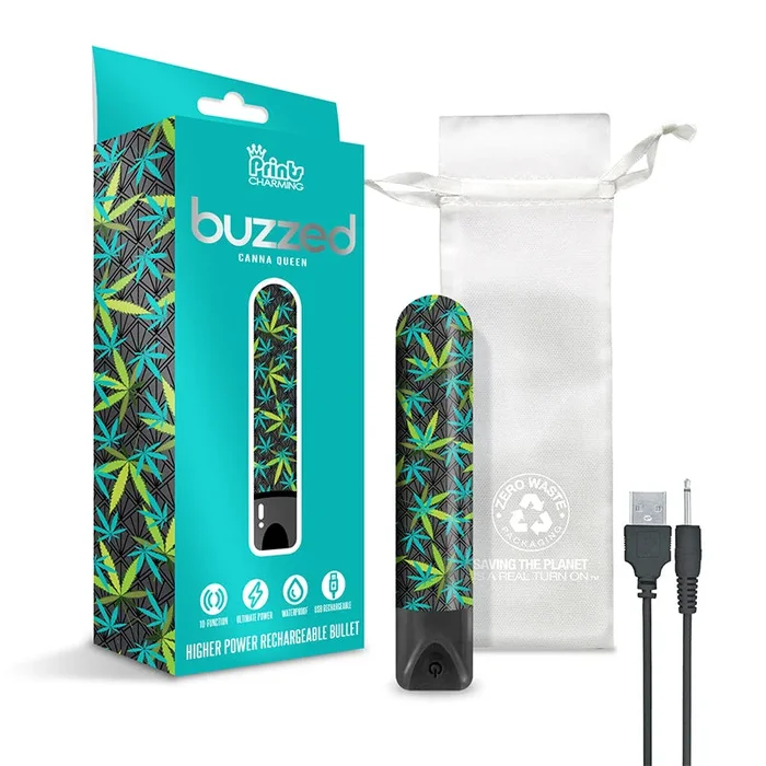 Prints Charming Buzzed Rechargeable 3.5 ” Bullet – Canna Queen – Blacken