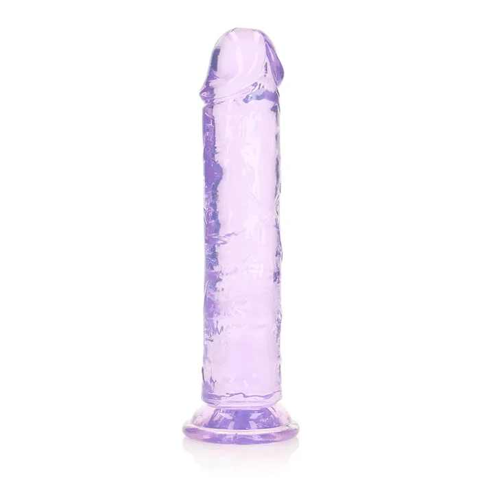 RealRock Crystal Clear Straight 8 indium. Dildo Without Balls Purple