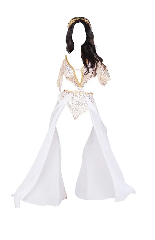 Roma Costume 2 PC Goddess Glam Bodysuit with Train White/Gold