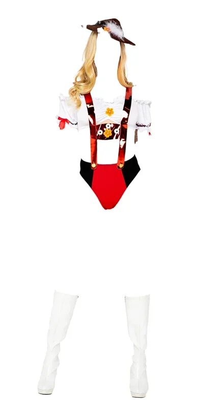 Roma Costume 3 PC Fetching Frauline Off the Shoulder Top with Lederhosen White/Red
