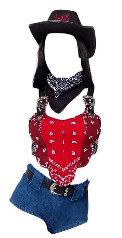 Roma Costume 4 PC Western Sandwich Cowgirl Blue/Black/Red