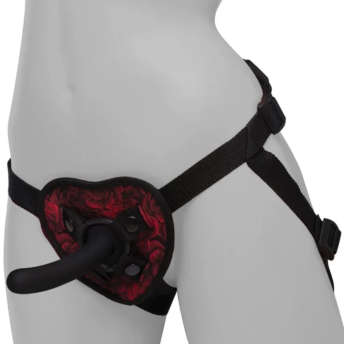 Secret Kisses Rosegasm Heart Shape Strap-On Harness With 5 ” Curved Silicone Dildo & Blindfold