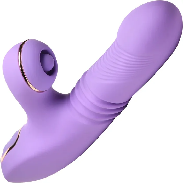 Shegasm Pro-Thrust Max Rechargeable Silicone Thrusting Warming Pulsing Rabbit Vibrator – Purple