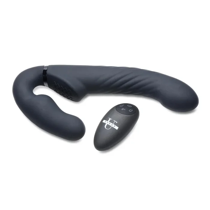 Strap U 10X Swirl Ergo-Fit Inflatable & Vibrating Strapless Strap-On -Black