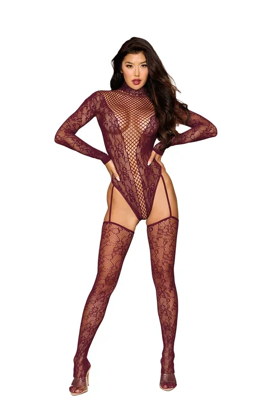 Teddy Bodystocking Dmnd – One Size – Cherry Lacquer