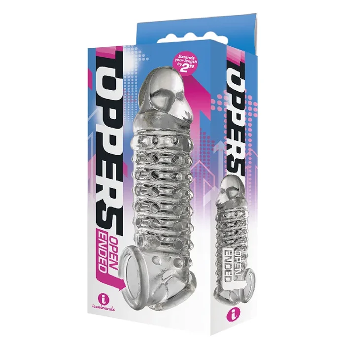 The 9’s Toppers Open-Ended, Ribbed, and Nubbed Penis Extender – Clear