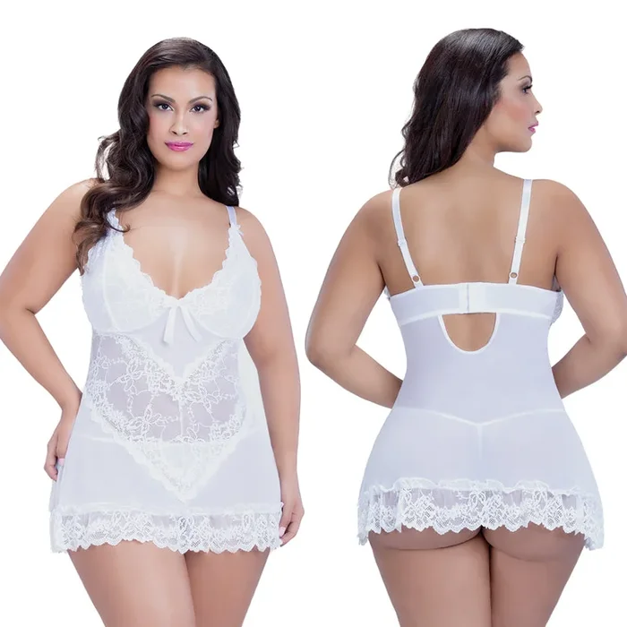 Valentine Lacey Babydoll With G-String-White X-Declamatory-Hanging
