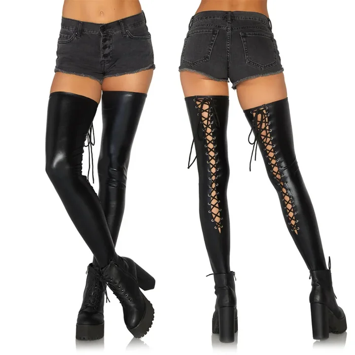 Wet Aspect Footless Lace-Up Thigh Highs