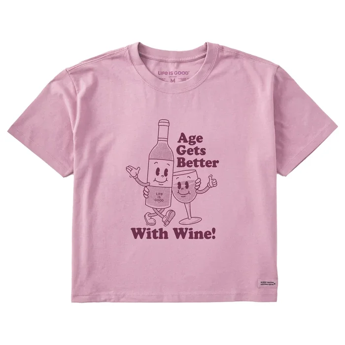 Women’s Age Gets Better With Wine Mascot Short Sleeve Crusher Boxy Tee