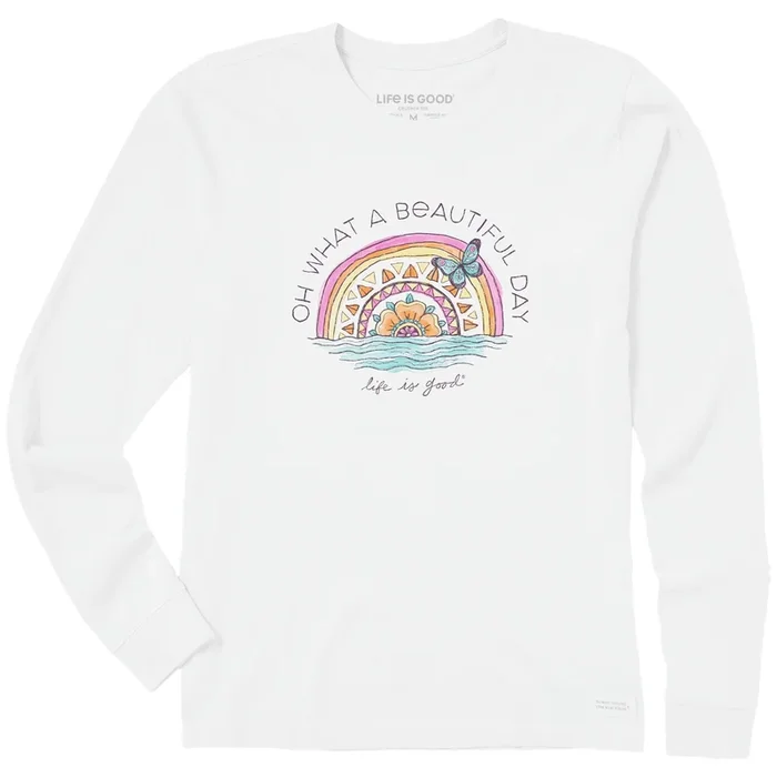 Women’s Beautiful Day Butterfly Rainbow Long Sleeve Crusher Tee
