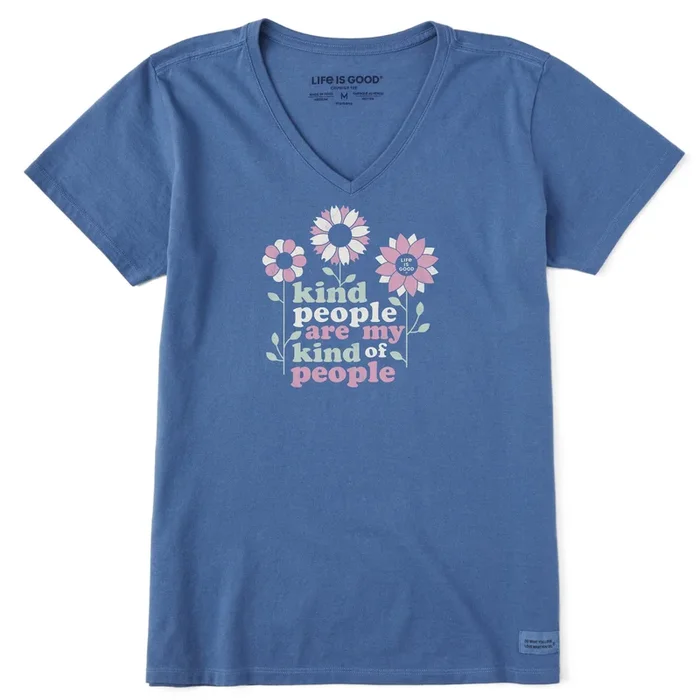Women’s Kind People Flowers Short Sleeve Crusher-LITE Vee