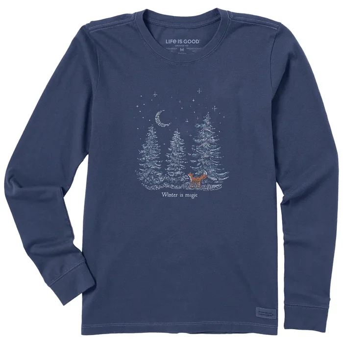 Women’s Winter is Magic Snowy Trees Long Sleeve Crusher Tee