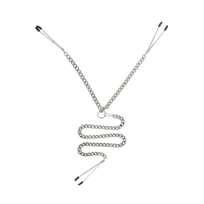 Y Style Adjustable Vinyl Coated Tweezer Nipple Clamps With Clitoral Clamp Silver